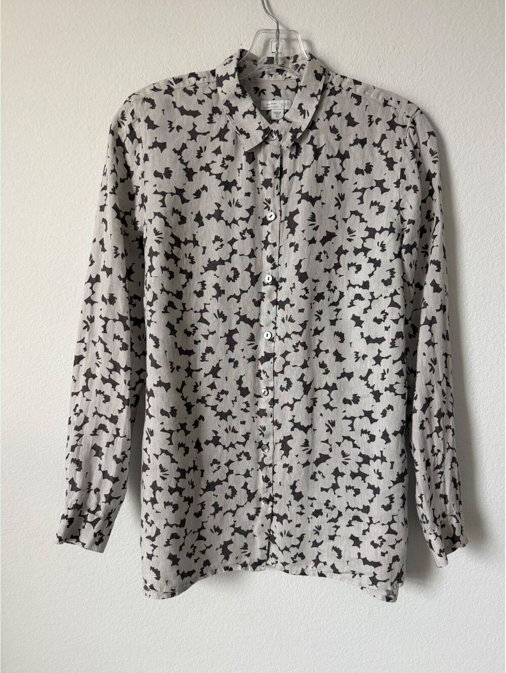 J. Jill 100% Linen Gray Tone Abstract Long Sleeve Button Up Shirt Size XS